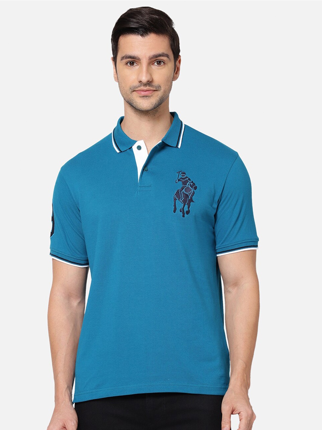 

R&B Men Blue High Neck T-shirt