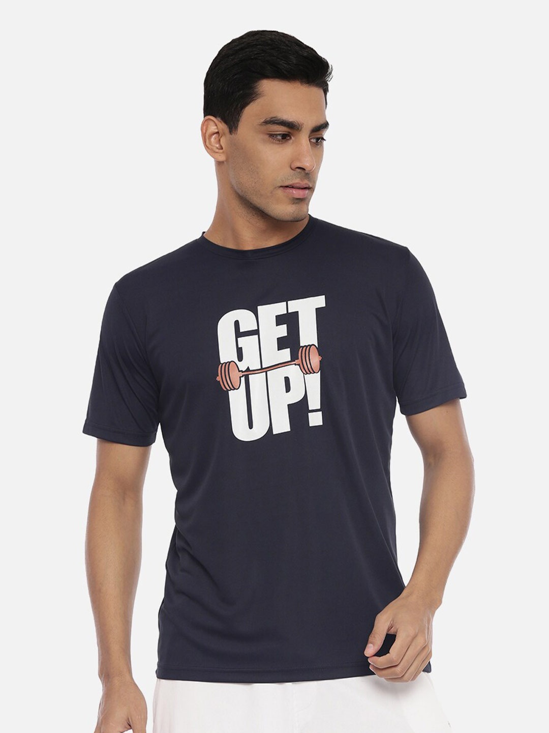 

R&B Men Navy Blue Typography Printed Applique T-shirt