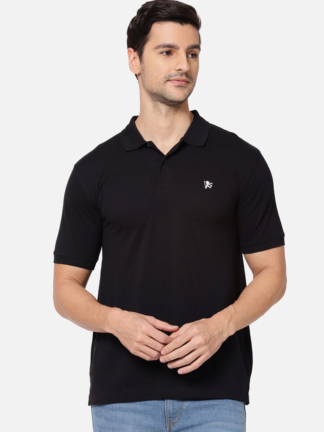 

R&B Men Black Polo Collar T-shirt