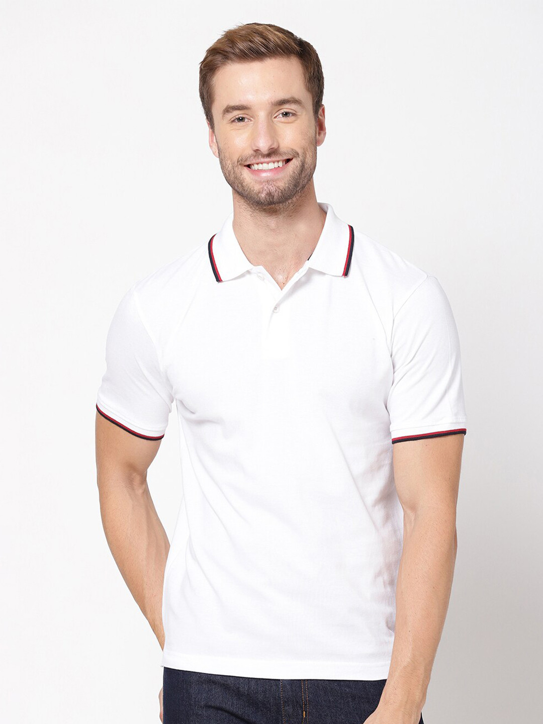 

R&B Men White V-Neck Raw Edge T-shirt