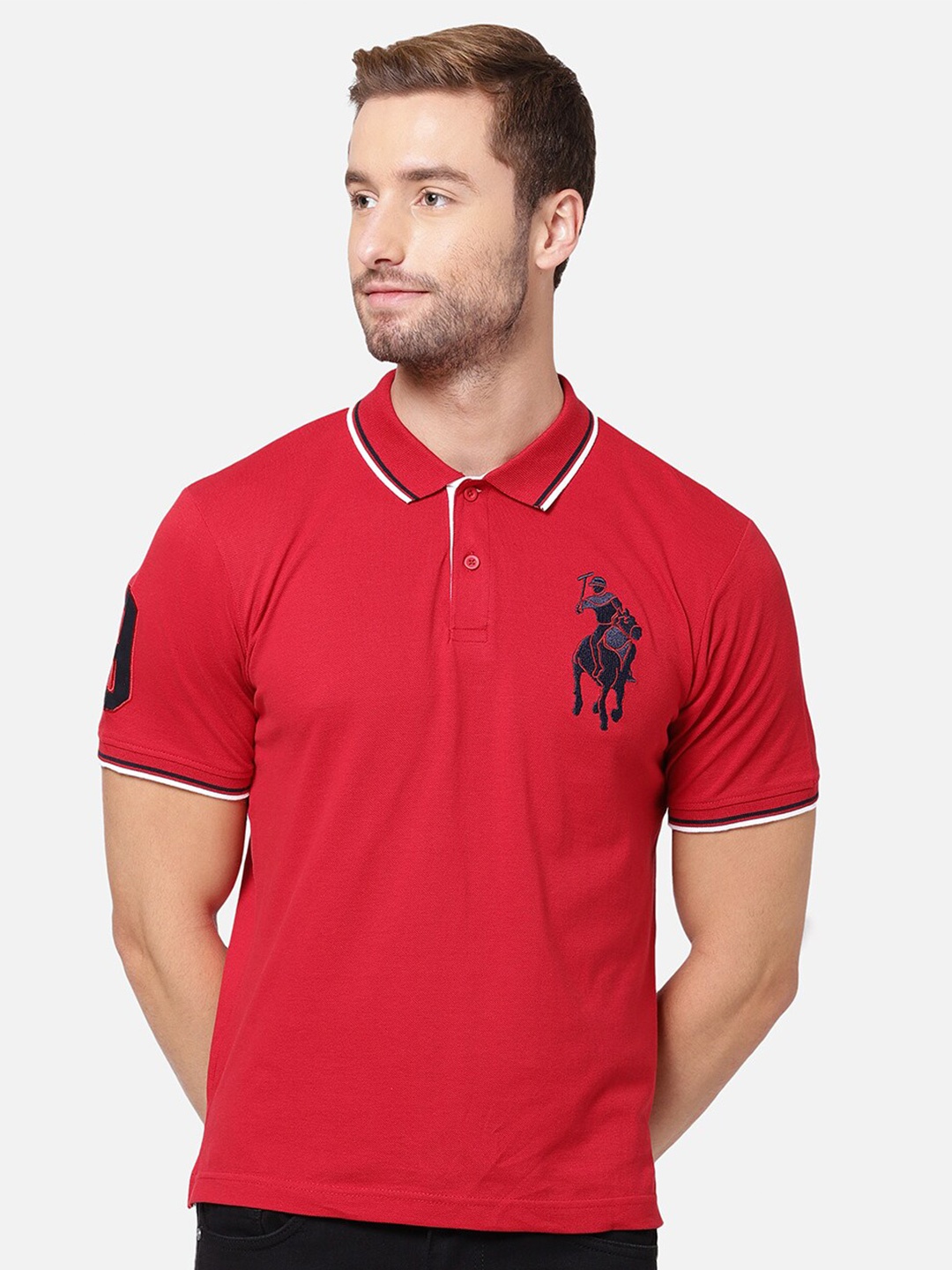 

R&B Men Red Polo Collar Applique T-shirt