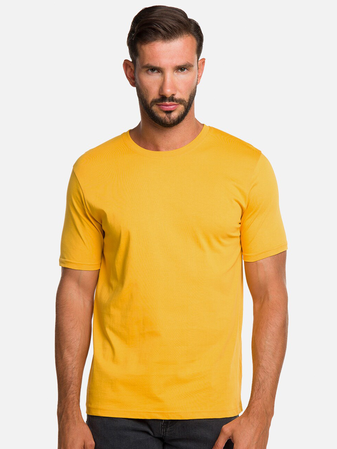 

R&B Men Yellow High Neck Slim Fit T-shirt