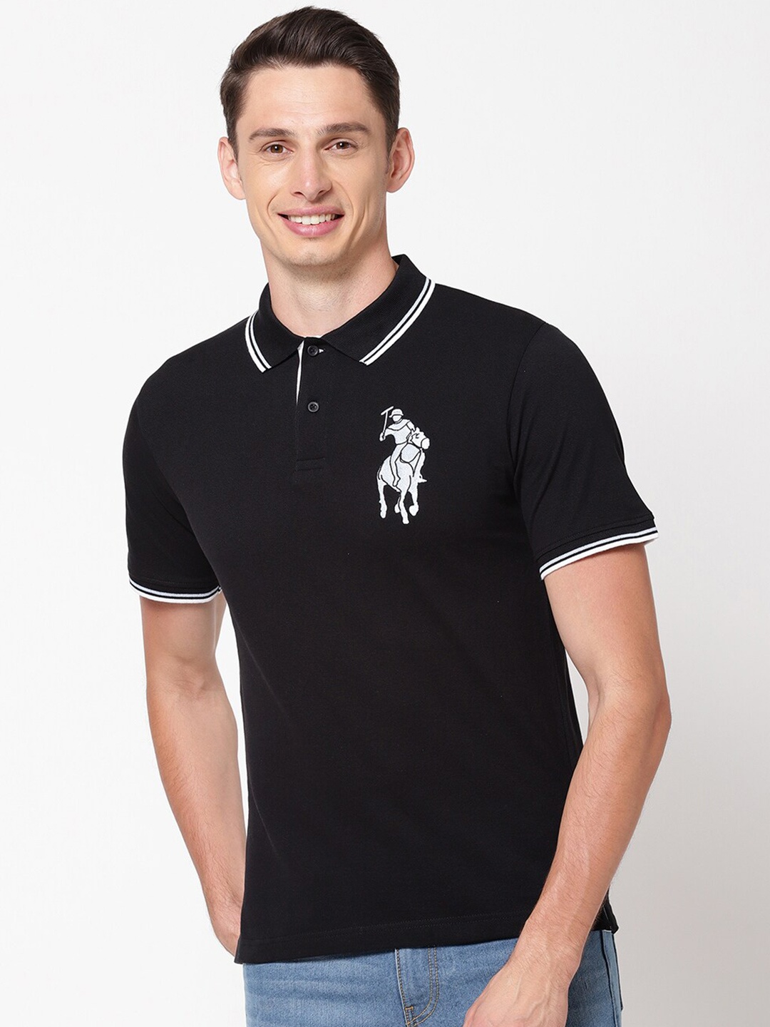 

R&B Men Black Polo Collar T-shirt
