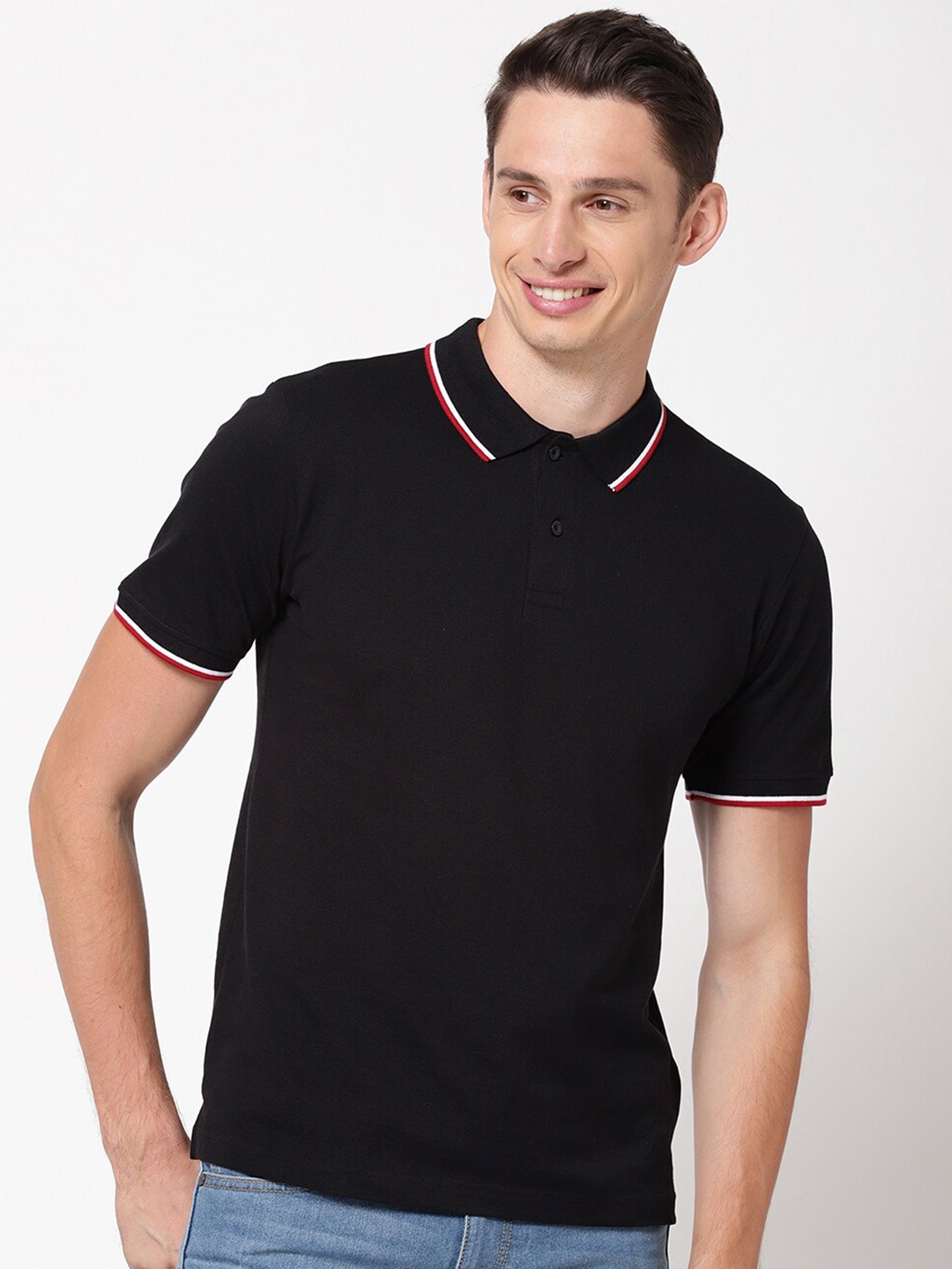 

R&B Men Black Polo Collar T-shirt