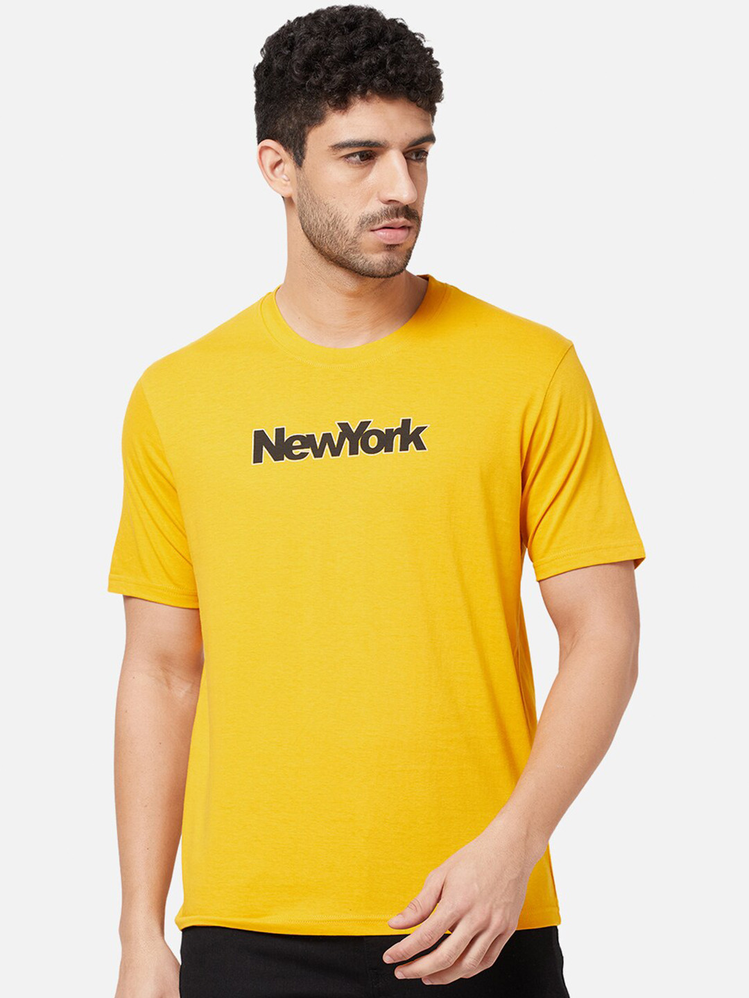 

R&B Men Yellow Typography Printed Slim Fit T-shirt