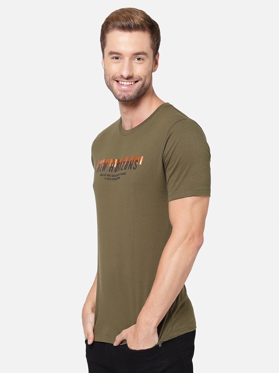 

R&B Men Olive Green Typography T-shirt