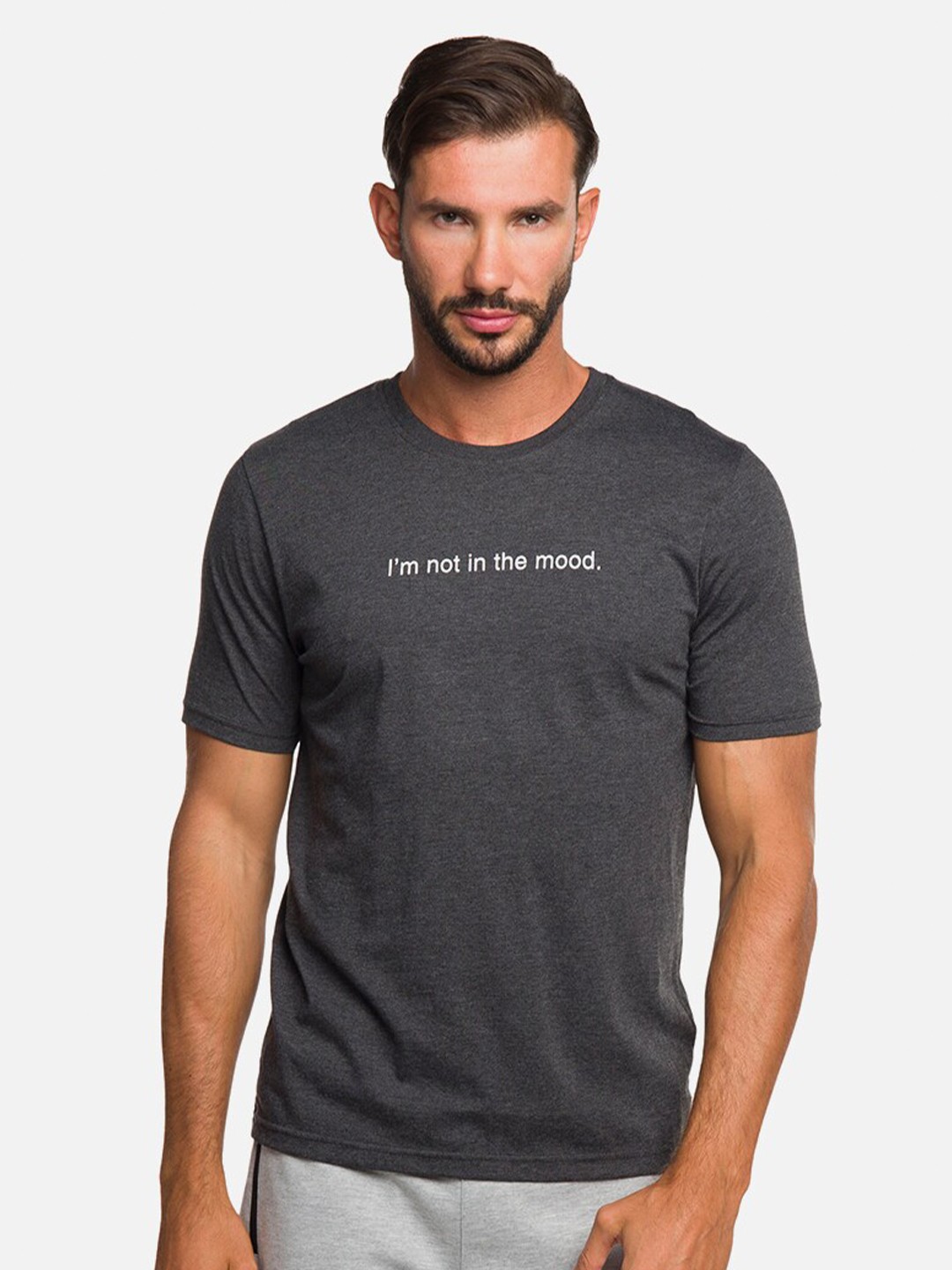 

R&B Men Grey Printed Slim Fit T-shirt