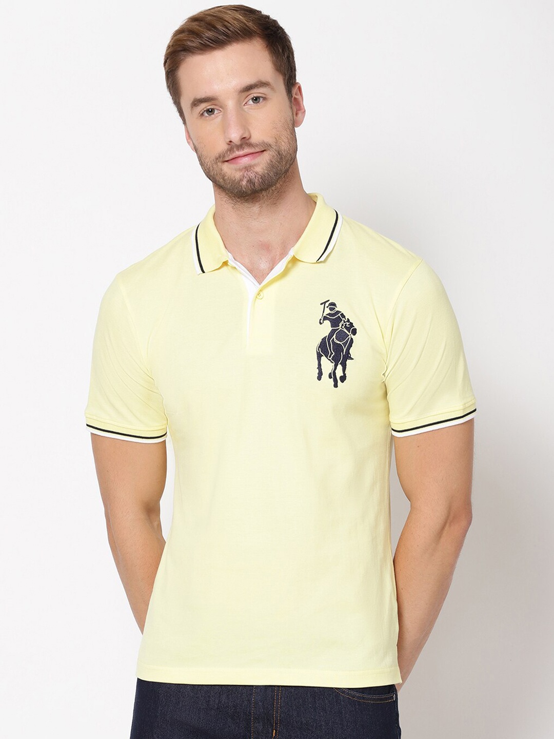 

R&B Men Yellow V-Neck Raw Edge T-shirt