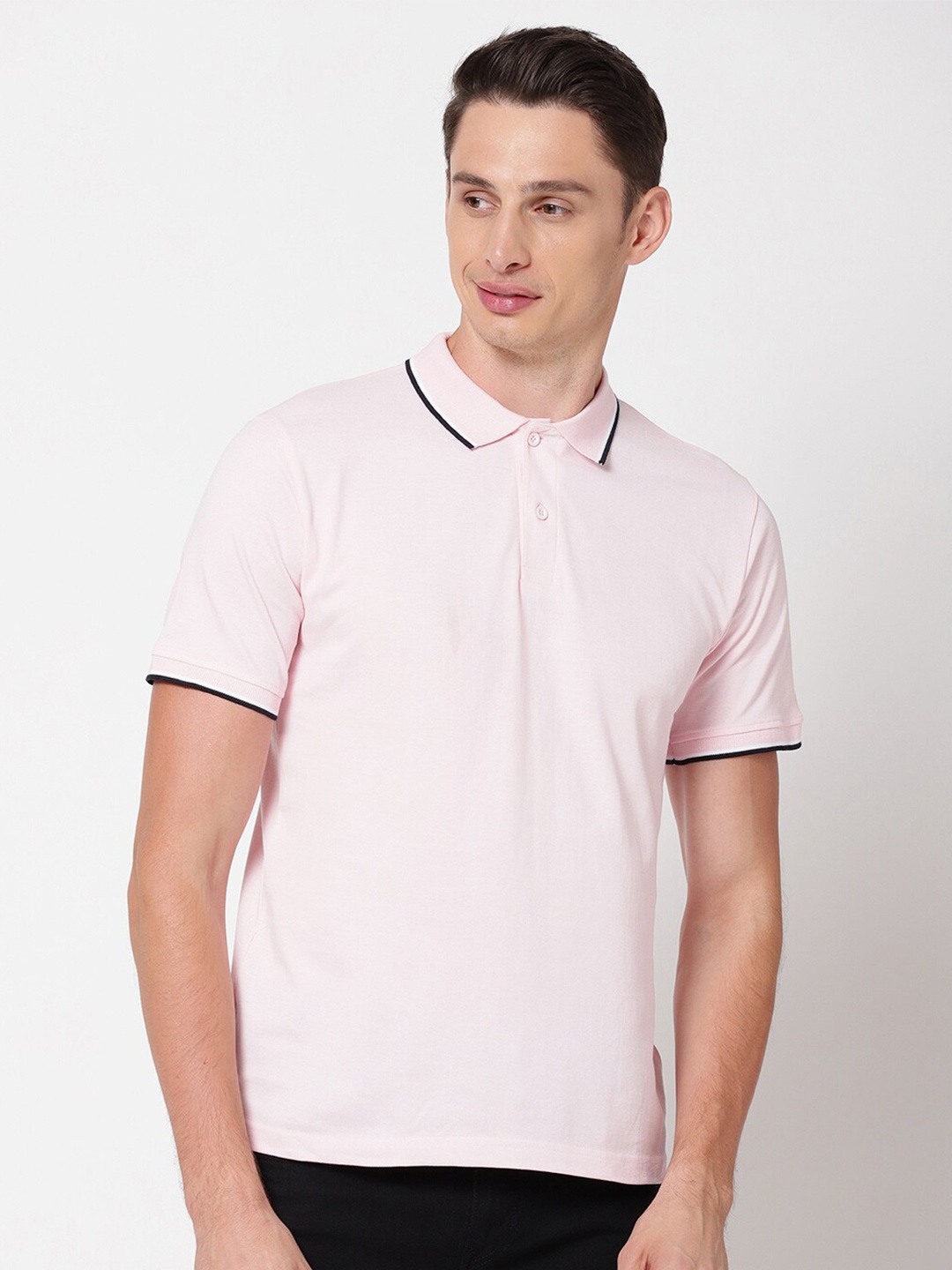 

R&B Men Pink Polo Collar T-shirt