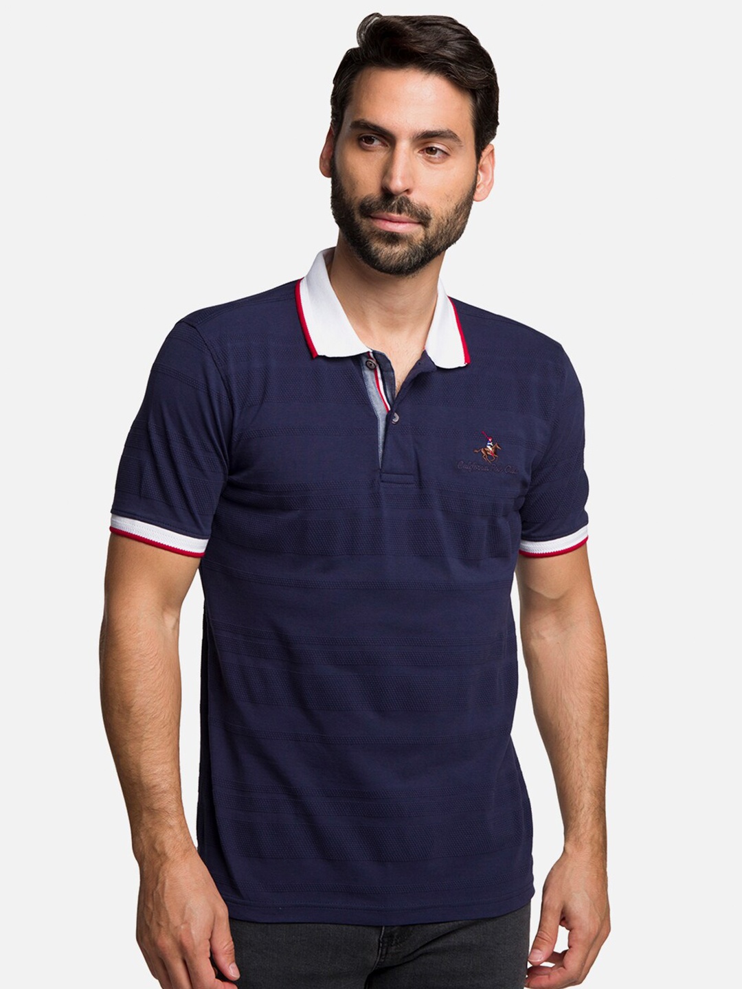 

R&B Men Navy Blue V-Neck Slim Fit T-shirt