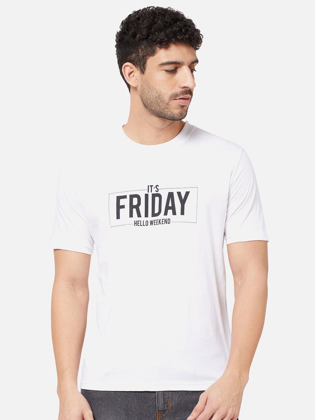 

R&B Men White Typography Slim Fit T-shirt