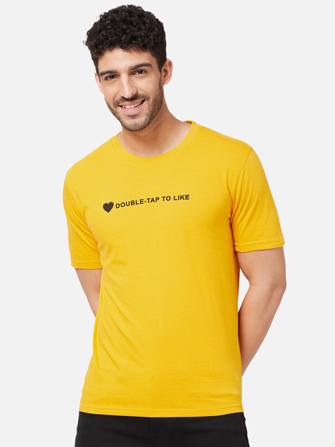 

R&B Men Yellow Typography Applique Slim Fit T-shirt