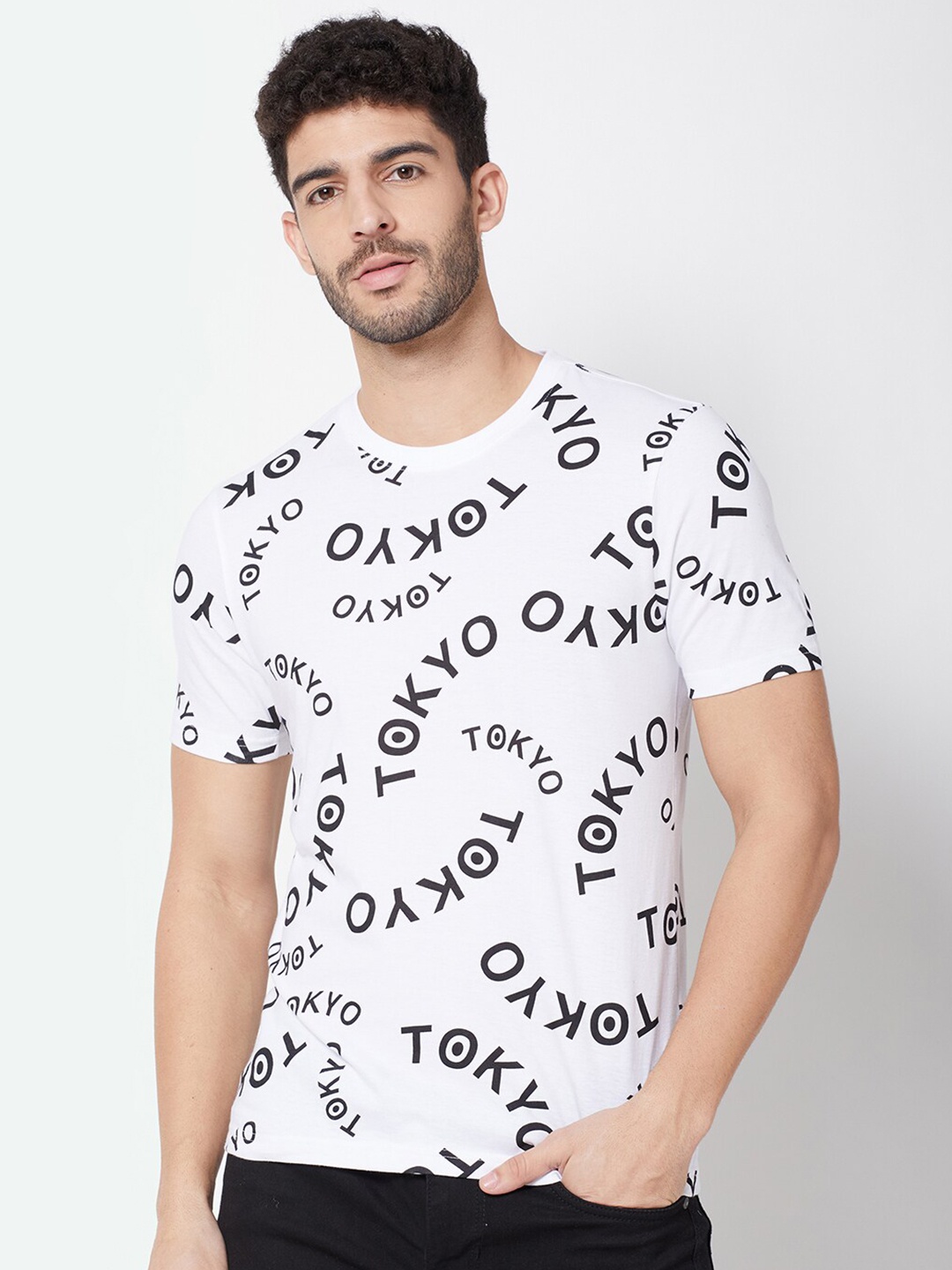 

R&B Men White Printed T-shirt