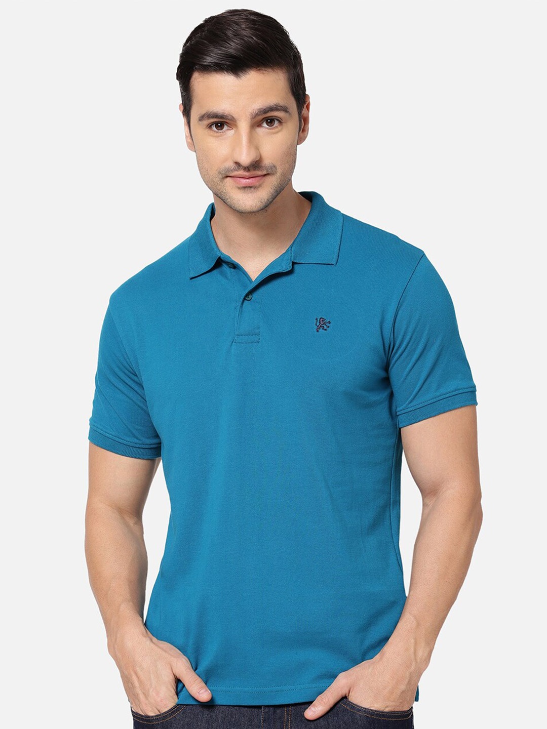 

R&B Men Blue Mandarin Collar T-shirt