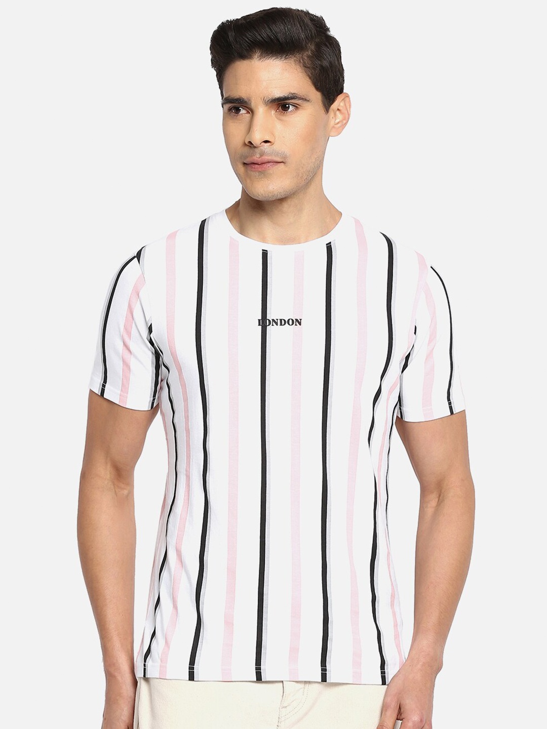 

R&B Men White Striped T-shirt