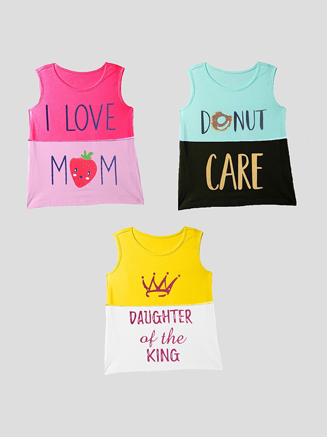 

KUCHIPOO Girls Multicoloured Typography 3 Printed T-shirt, Multi