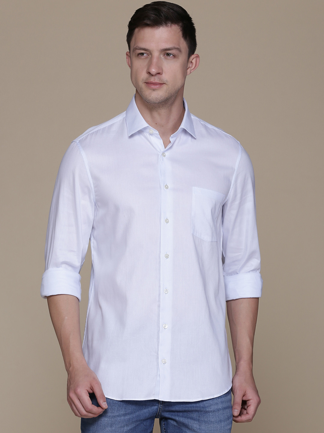 

Calvin Klein Jeans Men Blue Classic Regular Fit Solid Opaque Casual Shirt