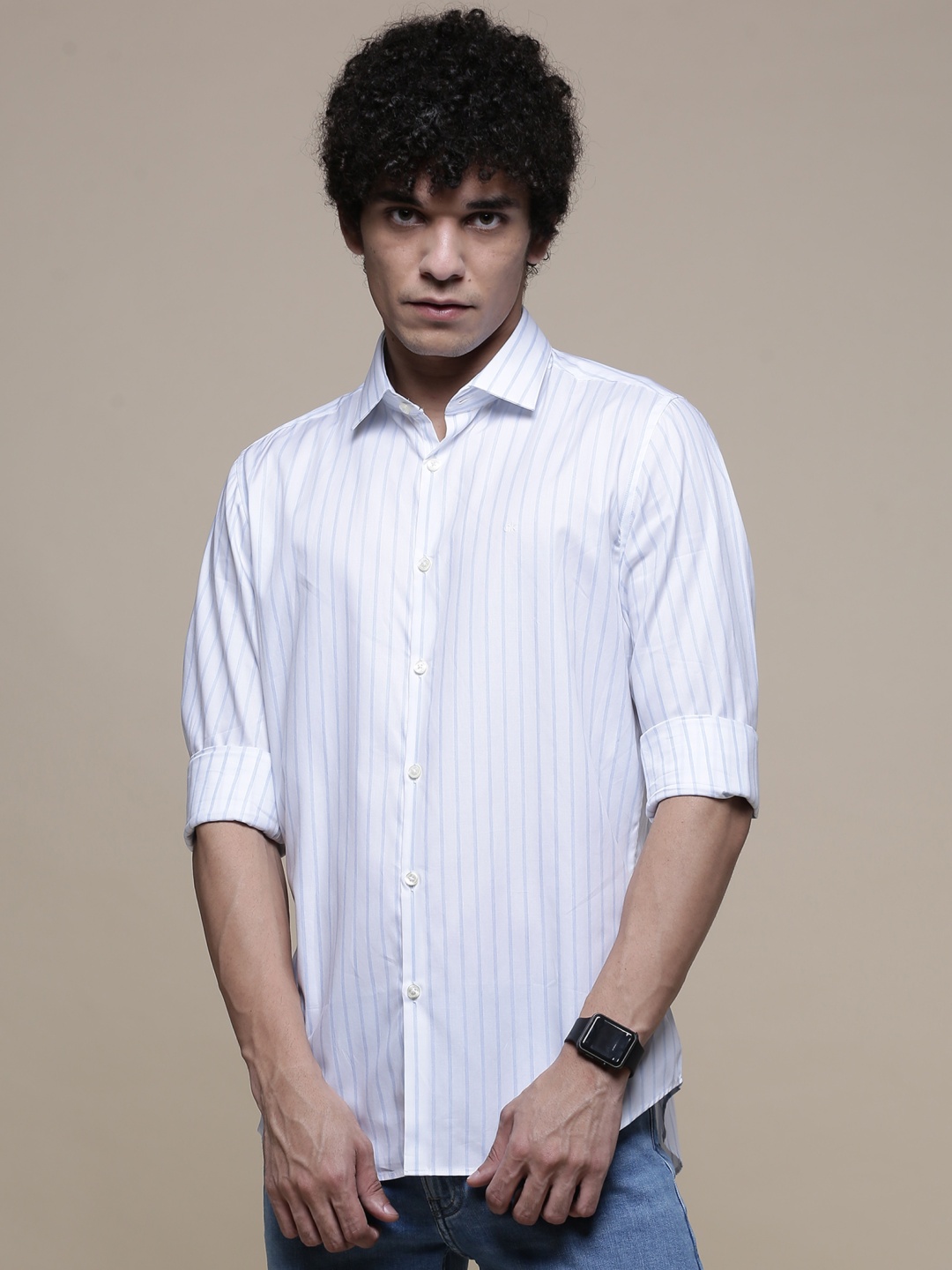 

Calvin Klein Jeans Men White Smart Slim Fit Striped Pure Cotton Casual Shirt