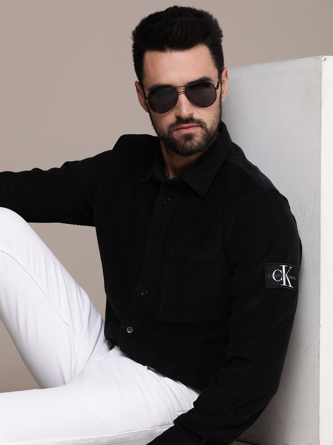 

Calvin Klein Jeans Men Black Solid Corduroy Pure Cotton Casual Shirt