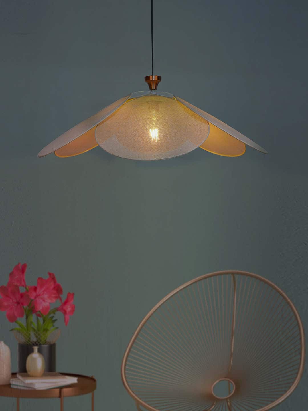 

Fos Lighting Beige Contemporary Burlap Flower Petal Pendant Hanging Light
