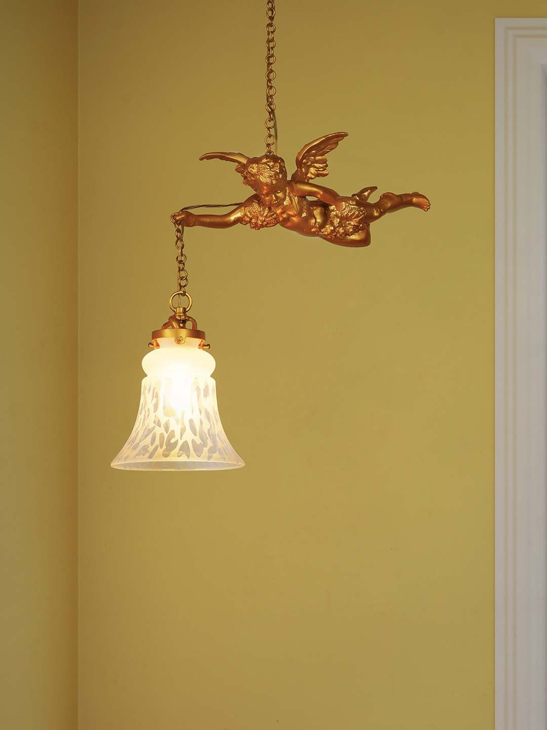 

Fos Lighting Golden & White Printed Gilded Cherub Hanging Ceiling Lamp, Gold