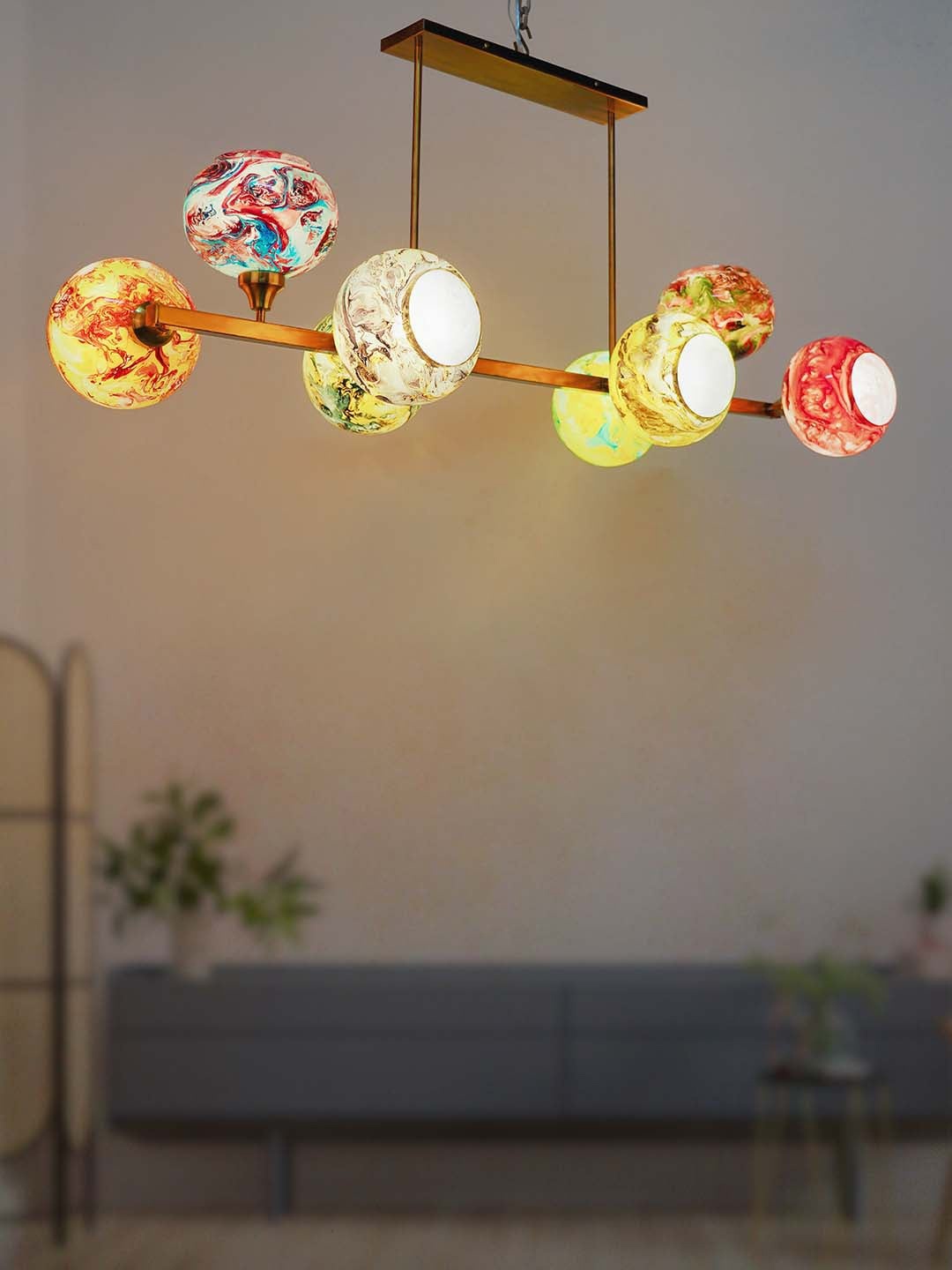 

Fos Lighting Multicoloured Glass Marble Linear Chandelier, Multi
