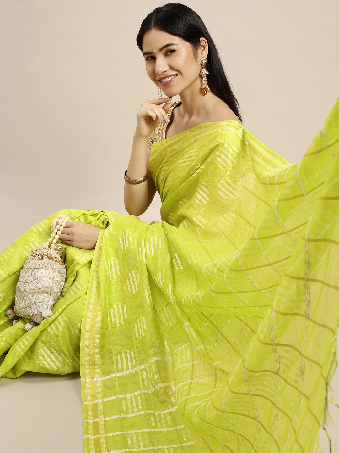 

swatika Green Woven Design Bhagalpuri Saree with Unstitched Blouse Piece
