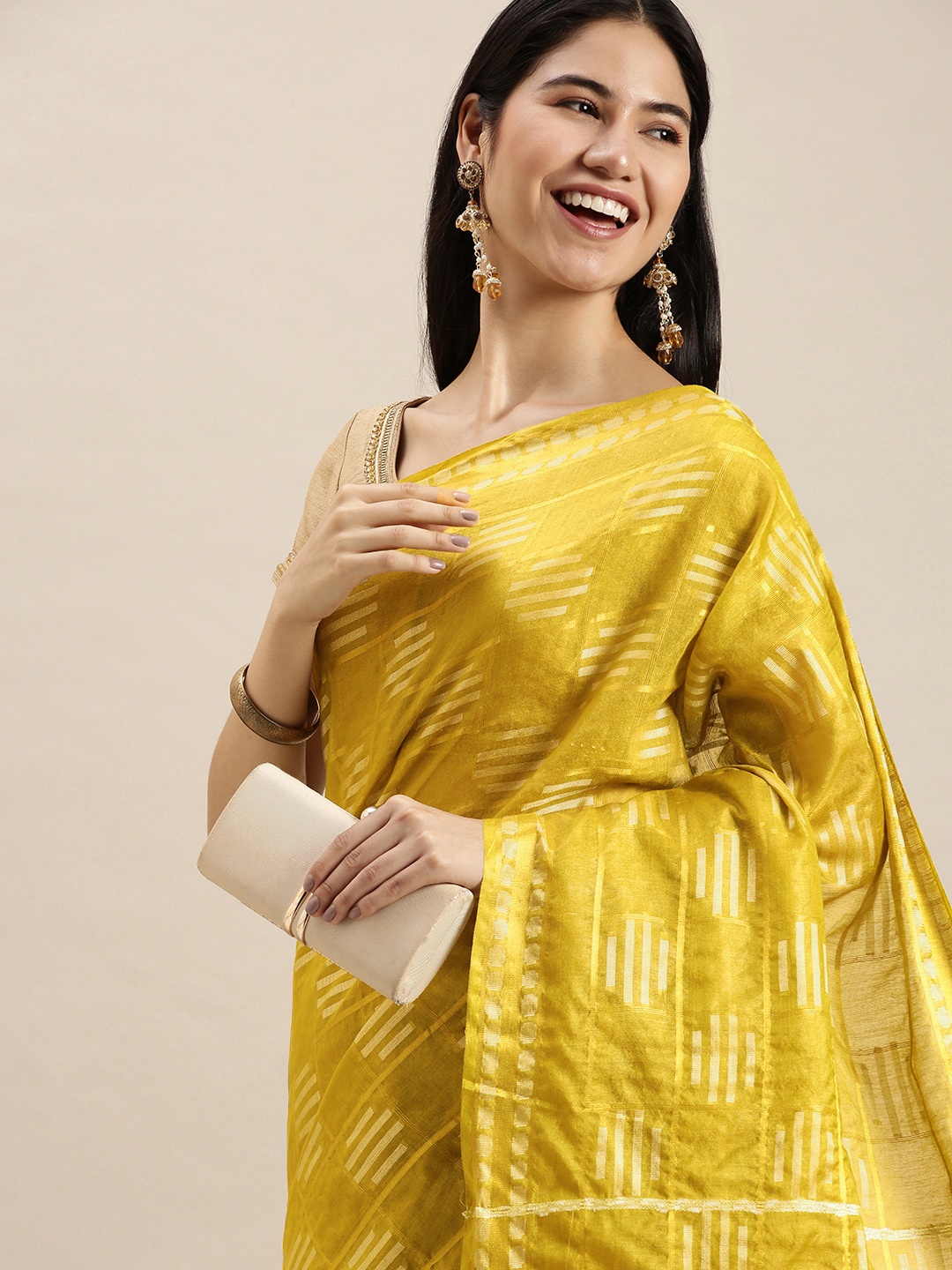 

swatika Mustard Green Woven Design Bhagalpuri Saree