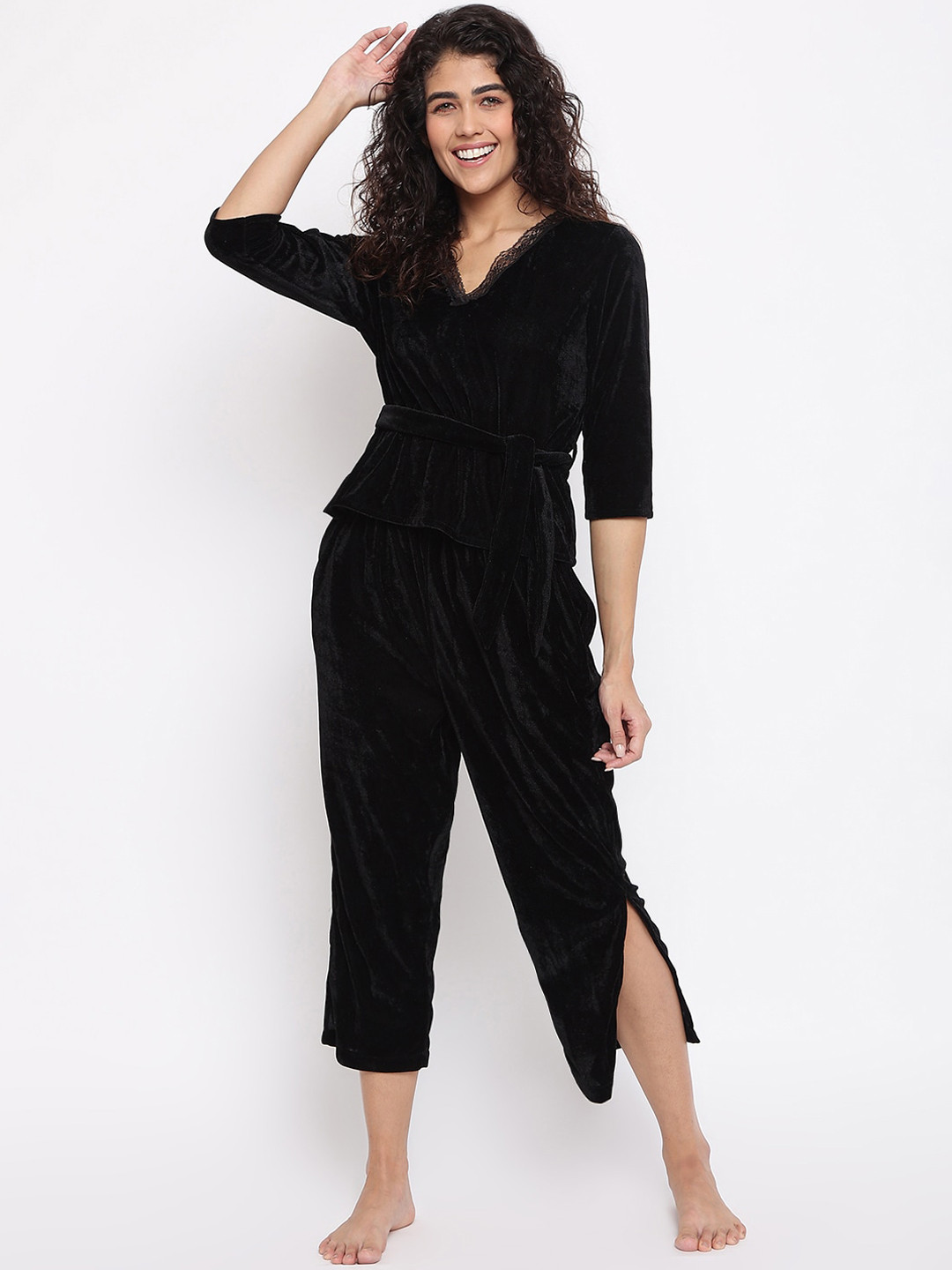 

DECOREALM Women Black Solid Night suit