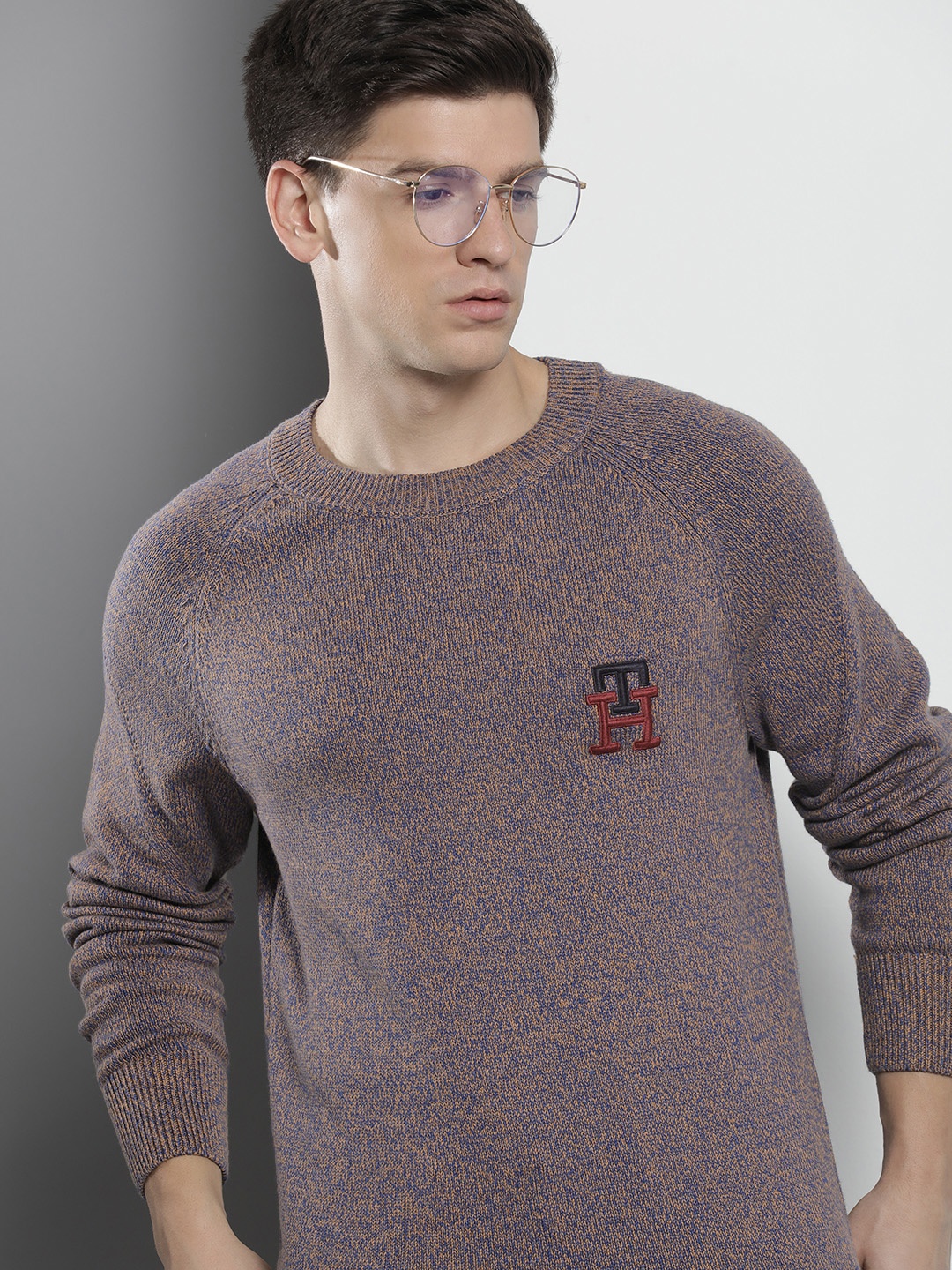 

Tommy Hilfiger Speckled Pure Cotton Embroidered Pullover Sweater, Beige