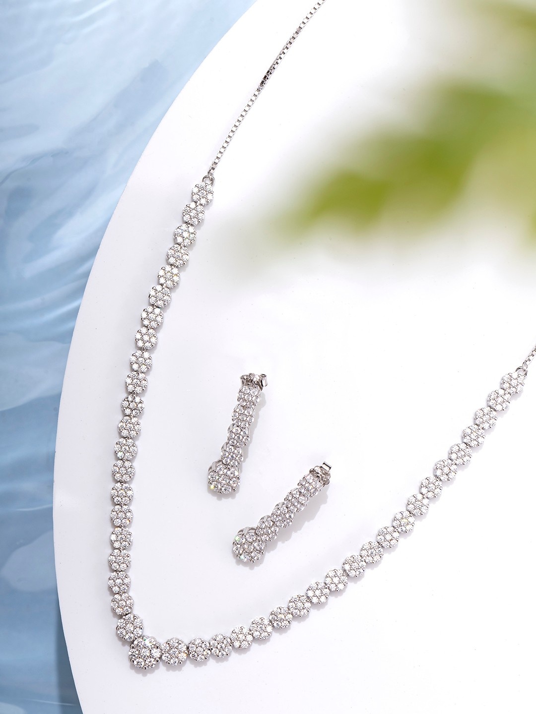 

Zavya Women 925 Sterling Silver Stone Studded Rhodium-Plated Necklace with Earrings