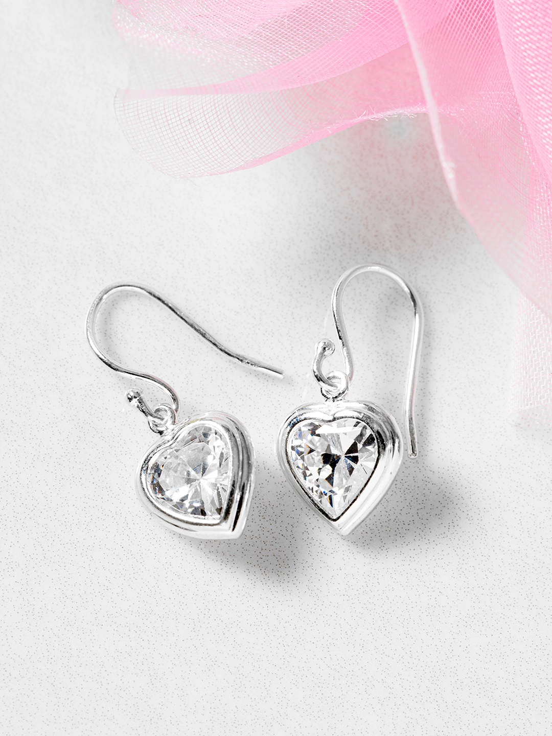 

Zavya 925 Sterling Silver Rhodium-Plated Heart Shaped Fish Hook Earrings