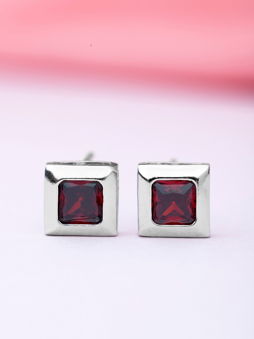 

Zavya Red 925 Sterling Silver Rhodium-Plated Stone Stud Earrings