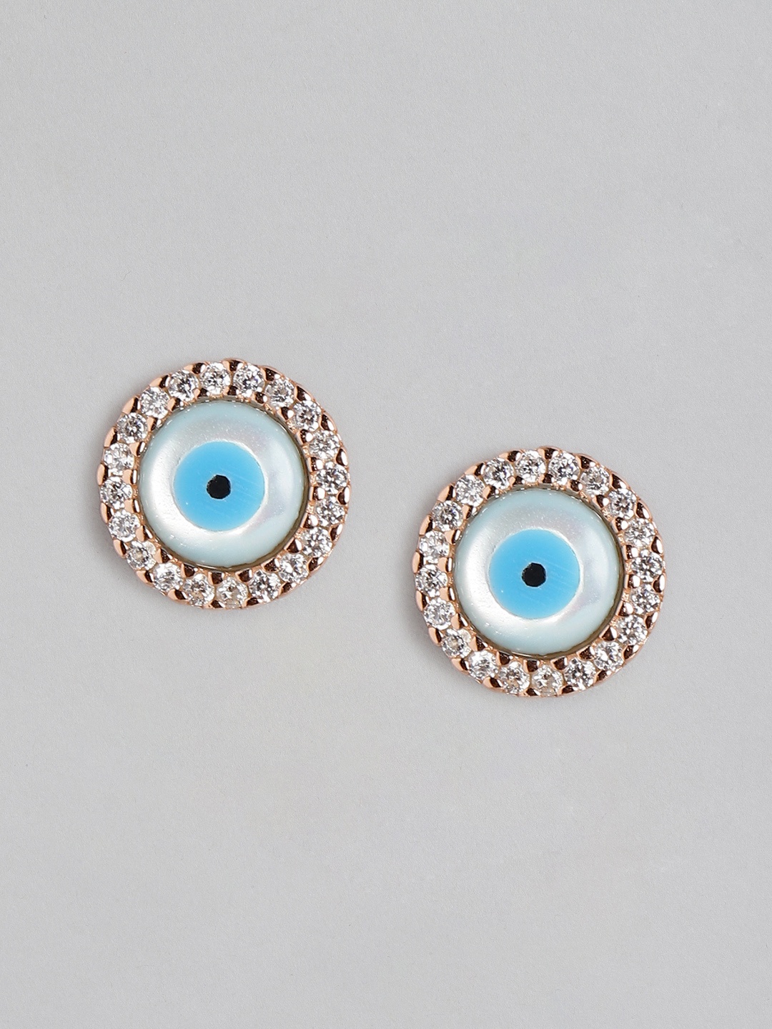 

Zavya Blue 925 Sterling Silver Rose-Gold Plated Evil Eye Stud Earrings