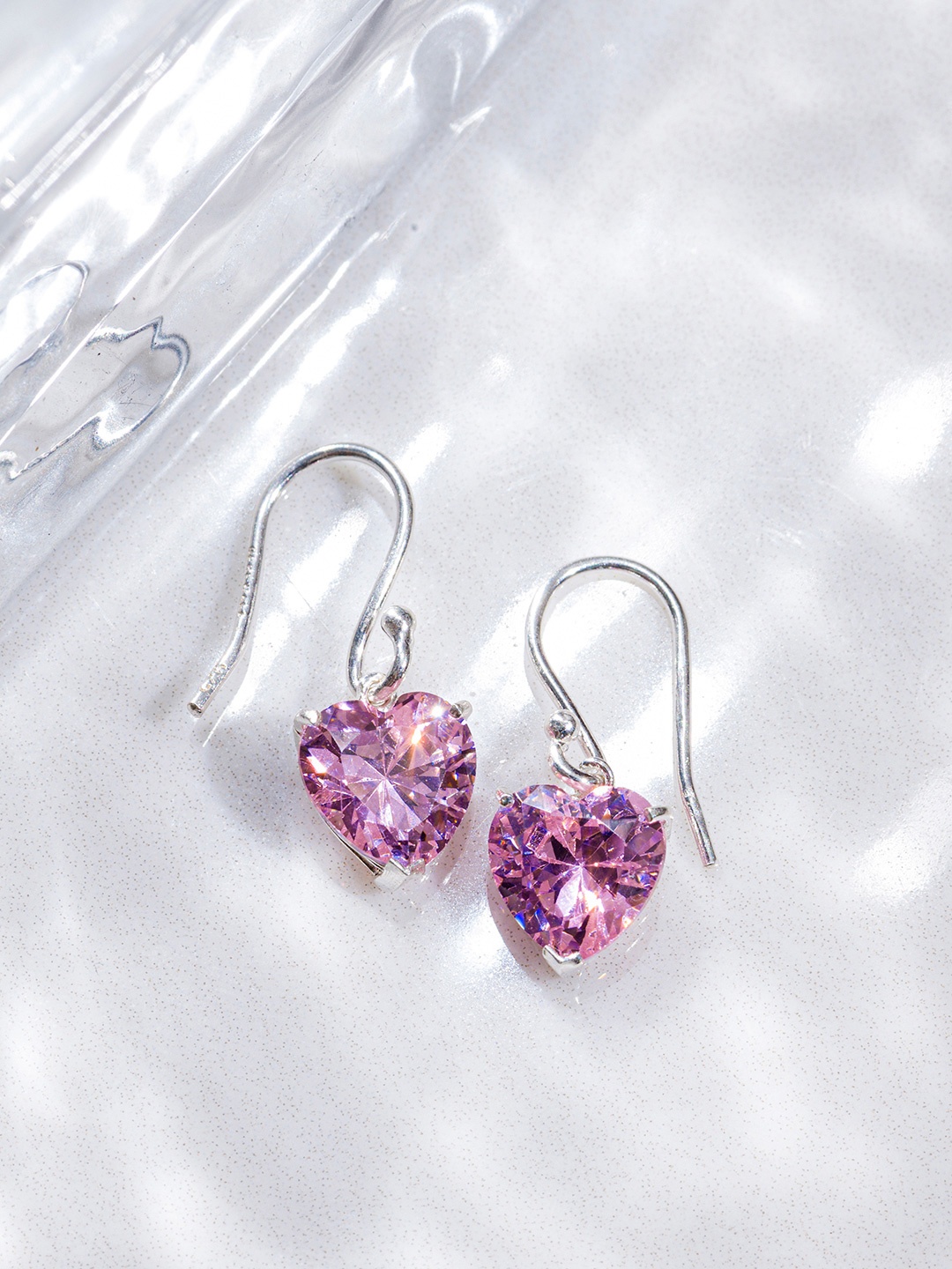 

Zavya Pink 925 Sterling Silver Rhodium-Plated Heart Shaped Fish Hook Earrings