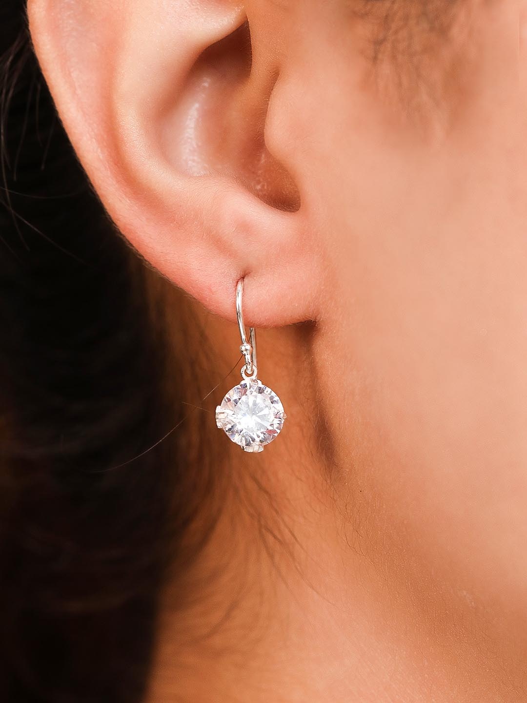 

Zavya 925 Sterling Silver Rhodium-Plated Crystal Circular Drop Earrings