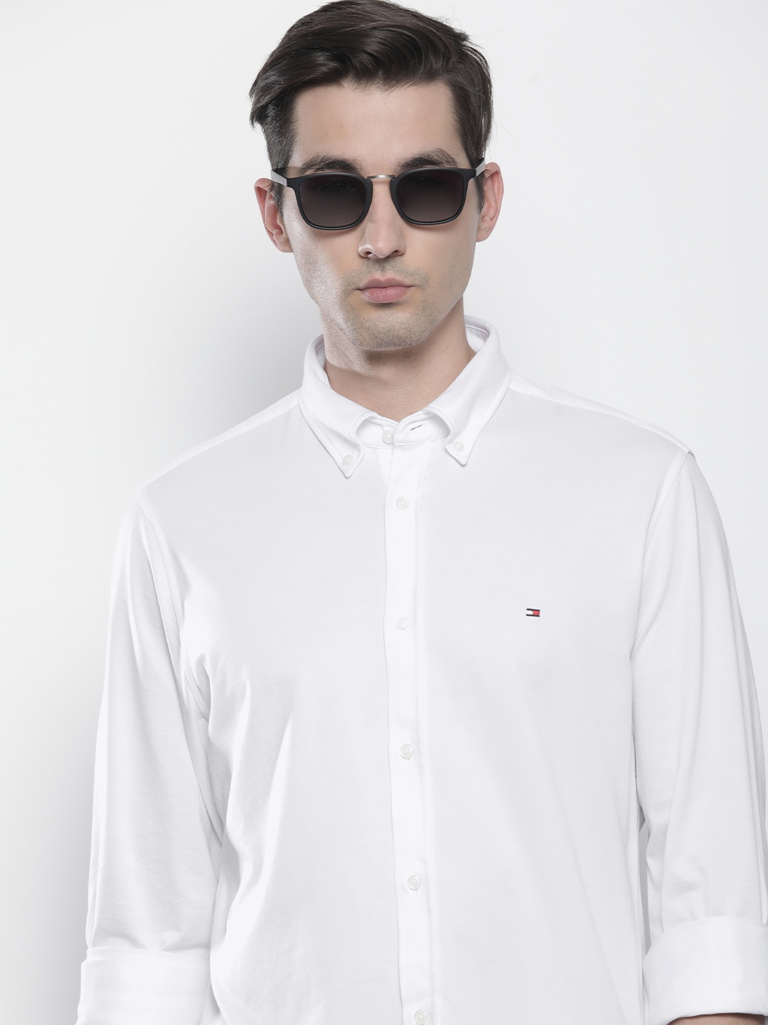 

Tommy Hilfiger Men White 1985 KNITTED Slim Fit Casual Shirt