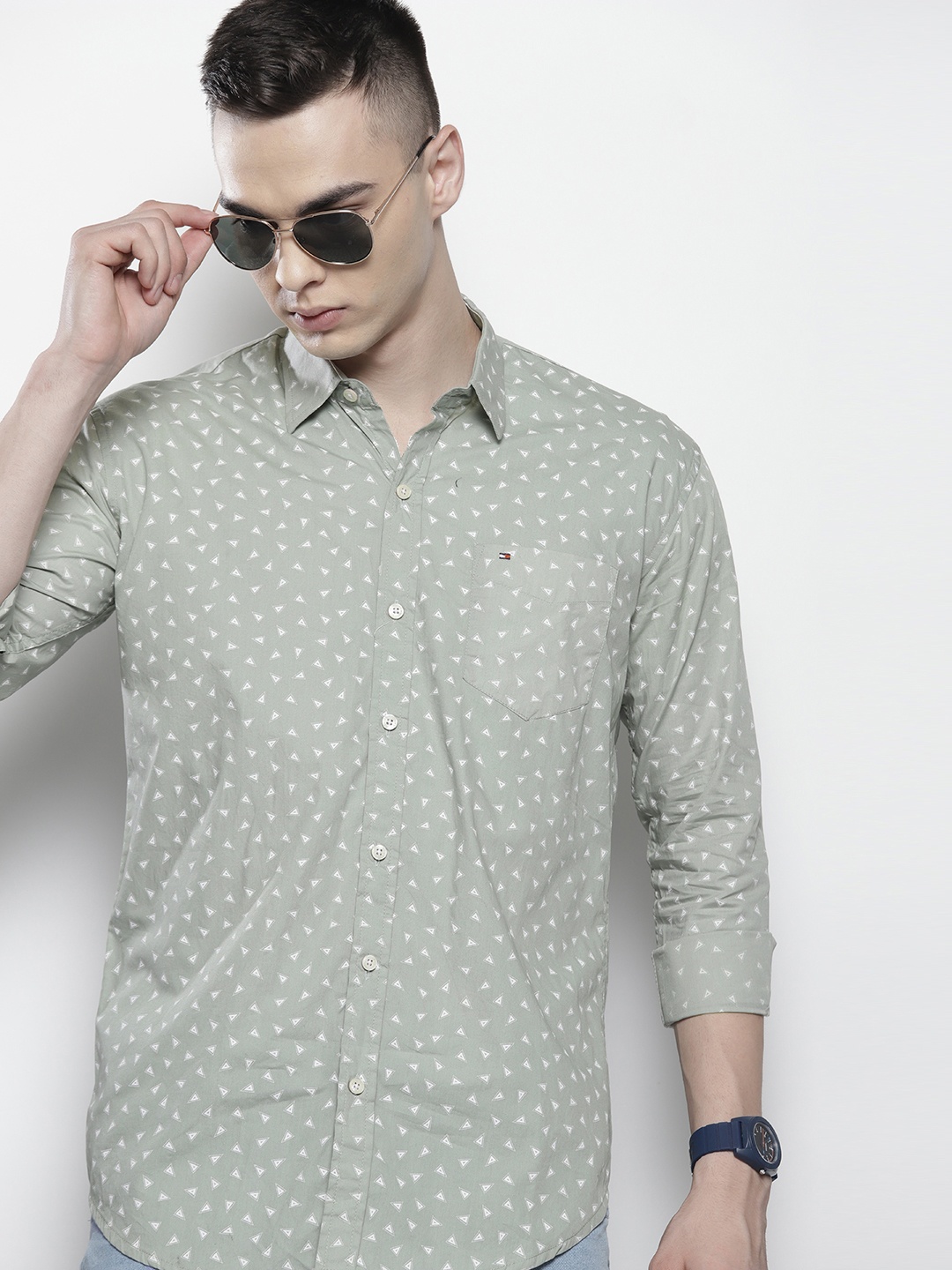 

Tommy Hilfiger Men Organic Cotton Printed Casual Shirt, Green