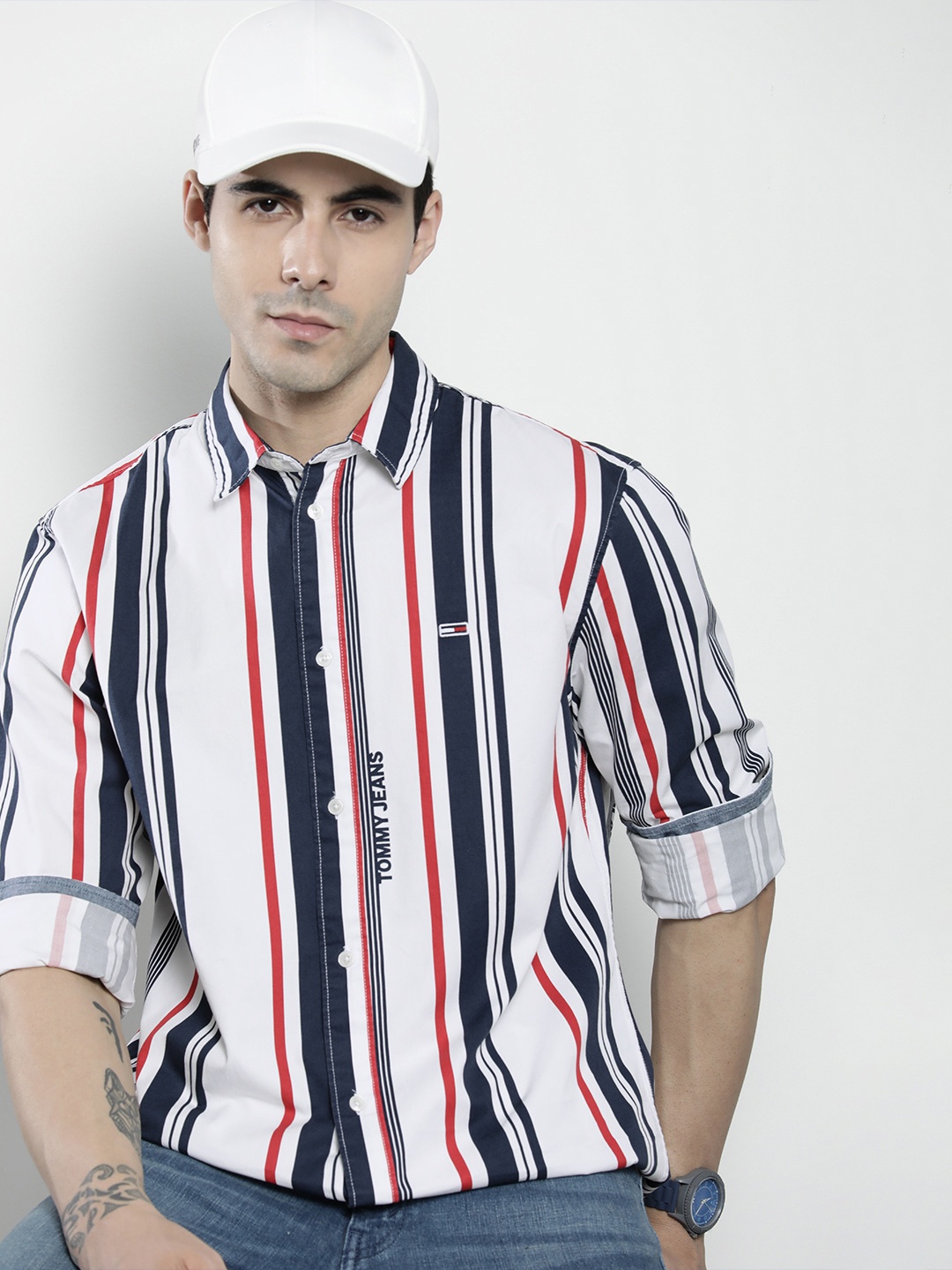

Tommy Hilfiger Men White Classic Striped Organic Cotton Casual Shirt