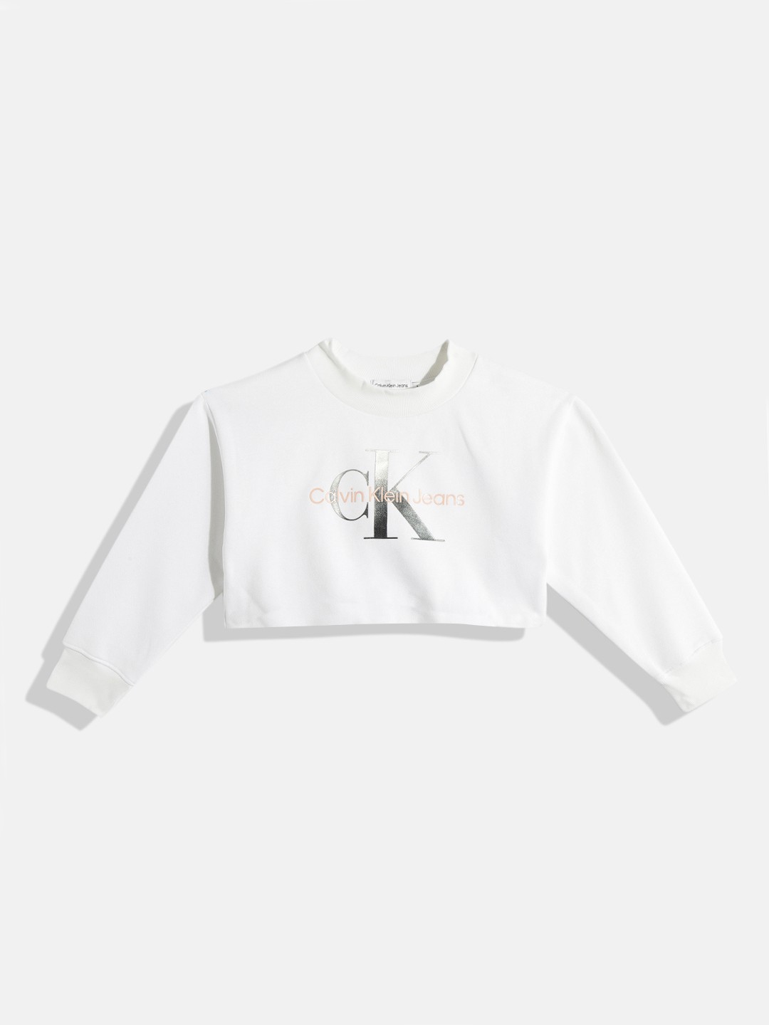 

Calvin Klein Jeans Girls Brand Logo Printed Crop Sweatshirt, White