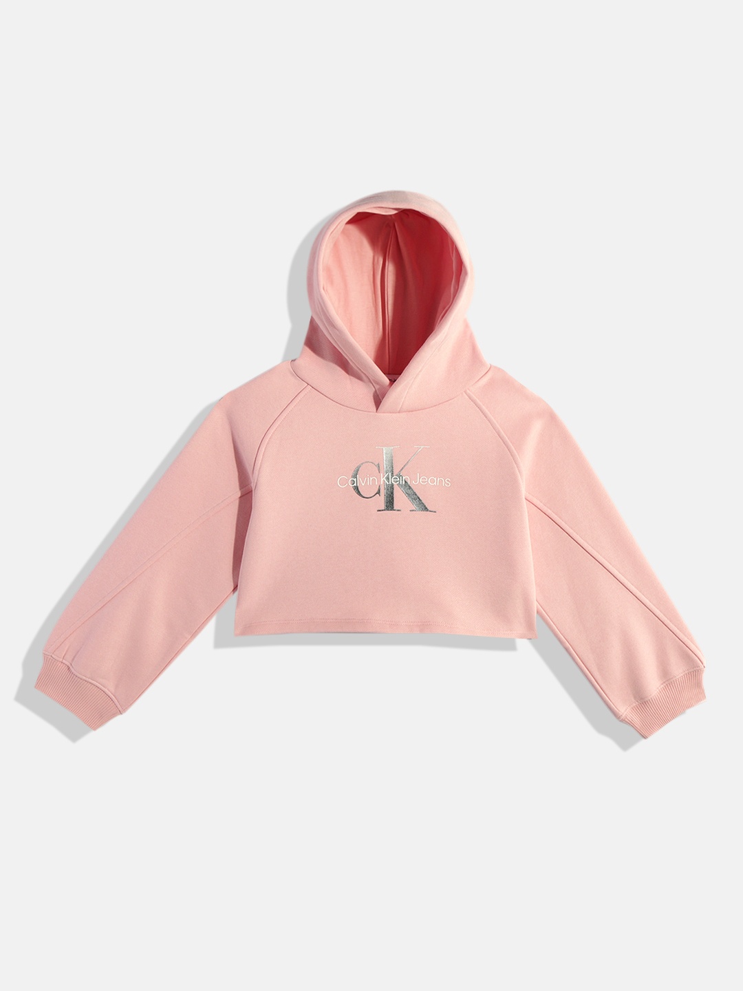 

Calvin Klein Jeans Girls Brand Logo Printed Hooded Crop Sweatshirt, Pink
