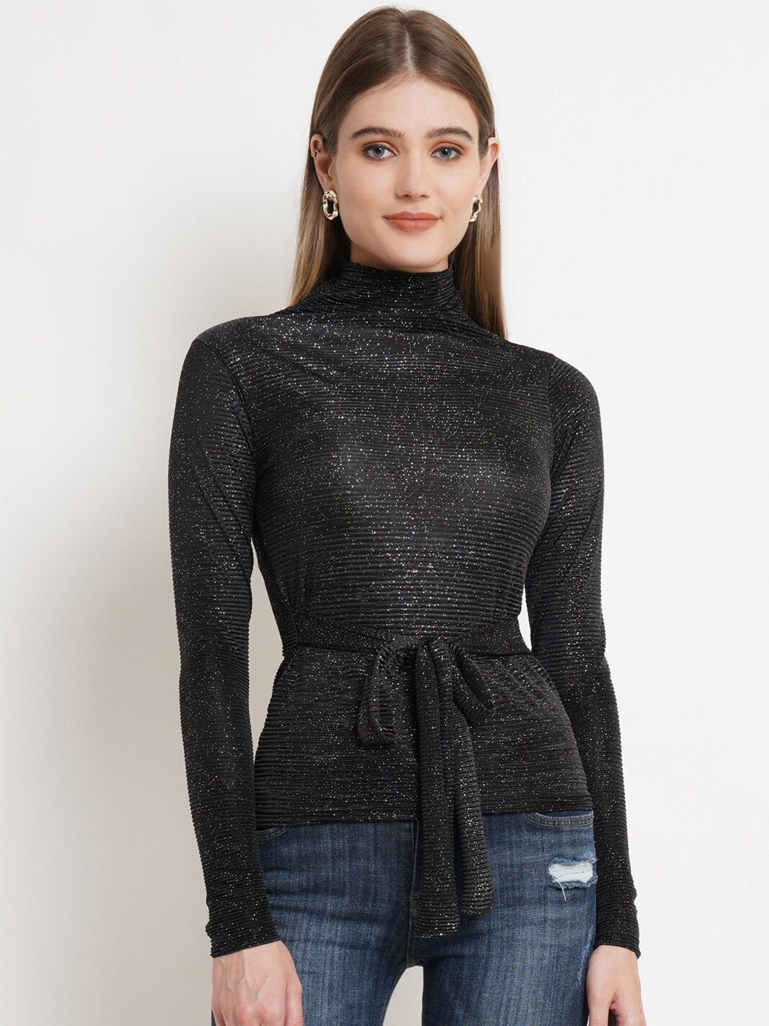 

Popwings Black Cinched Waist Top