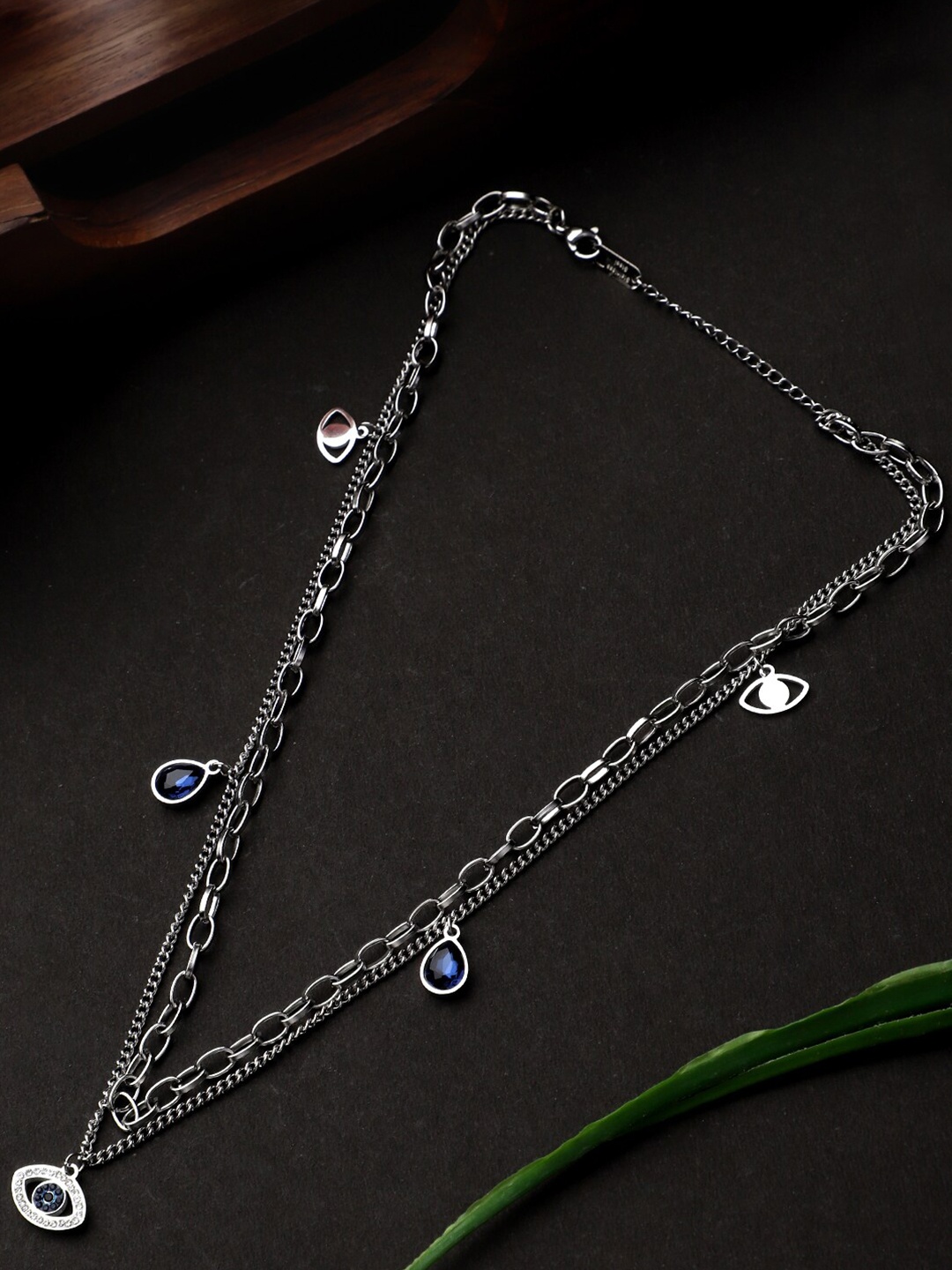 

Mali Fionna Silver-Toned & Blue Layered Chain