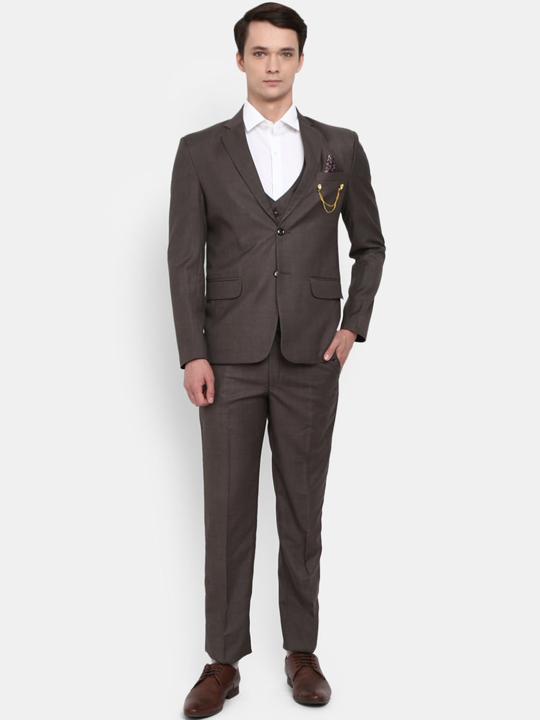 

V-Mart Men Grey Solid Regular Fit Single-Breasted Formal Suit