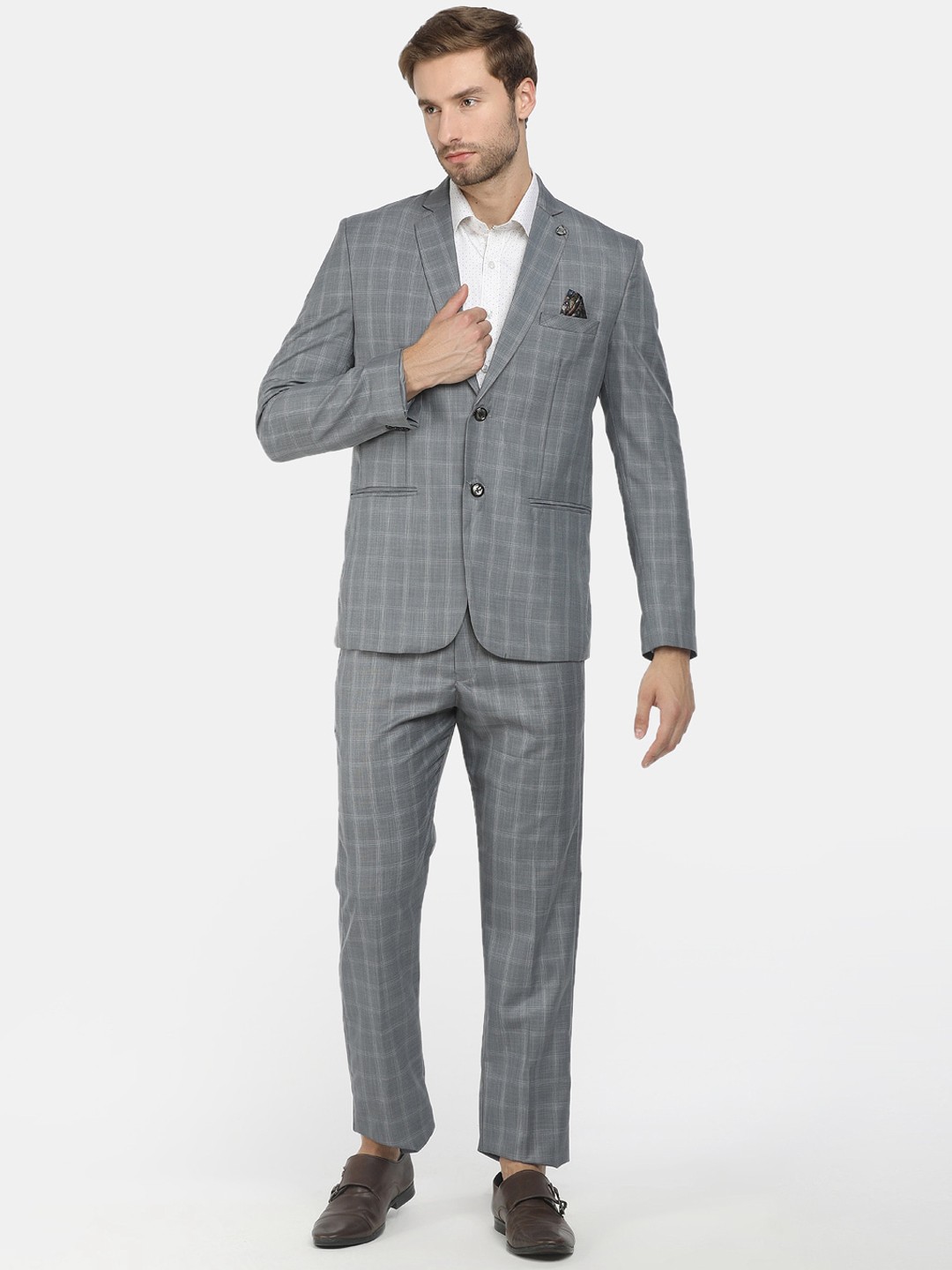

V-Mart Men Grey Checked Single-Breasted Two-Piece Suit