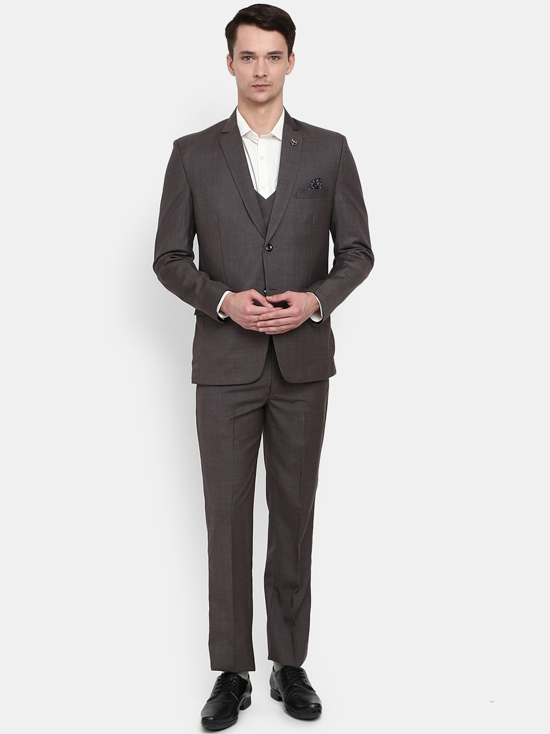 

V-Mart Men Grey Solid Single-Breasted 3-Piece Formal Suit