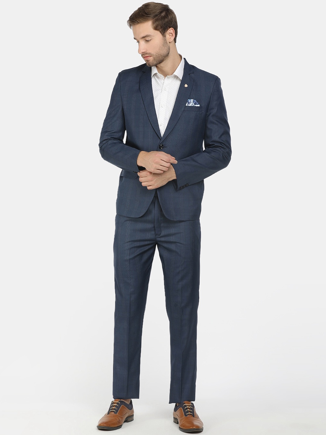 

V-Mart Men Navy Blue Checked Single-Breasted Two-Piece Formal Suit