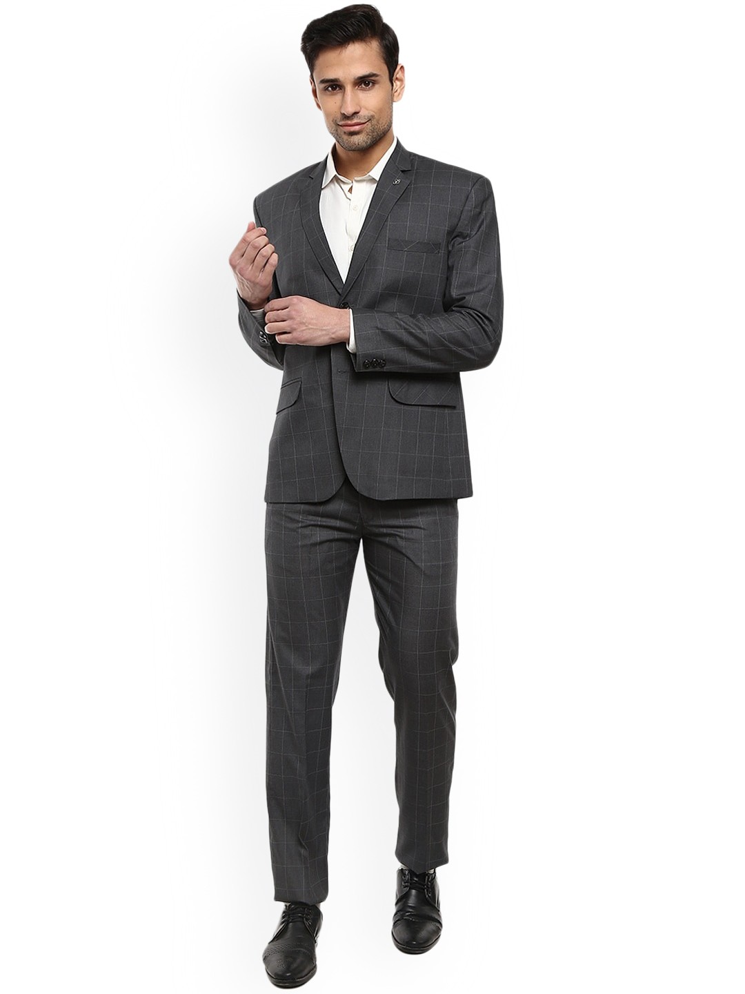 

V-Mart Men Charcoal Grey Checked Single-Breasted Two-Piece Suit