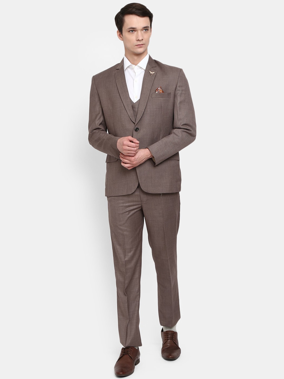 

V-Mart Men Grey Solid Single-Breasted Three Piece Suits