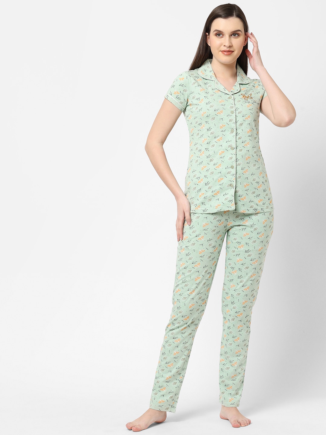 

Sweet Dreams Women Green & Yellow Printed Night suit